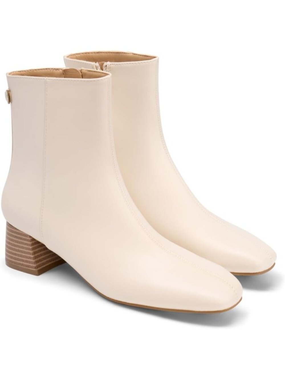 Women's Creamy White Chunky Low Heel Side Zipper Square Toe Chelsea Ankle Boots